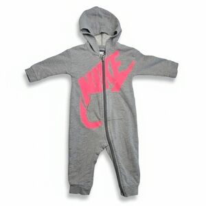 Infant Nike Hoodie Romper Jumpsuit – Gray & Neon Pink – 9M